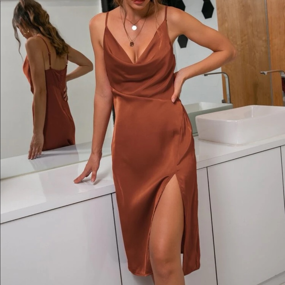 Satin cami dress with cowl neck